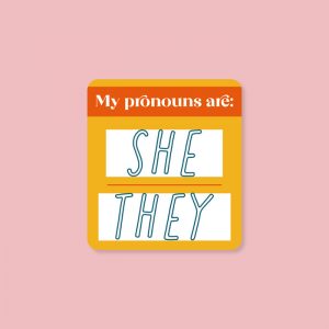 She/They pronoun sticker
